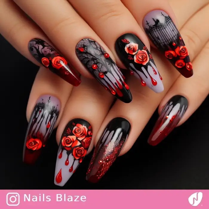 Blood and Roses Nails | Halloween - NB560