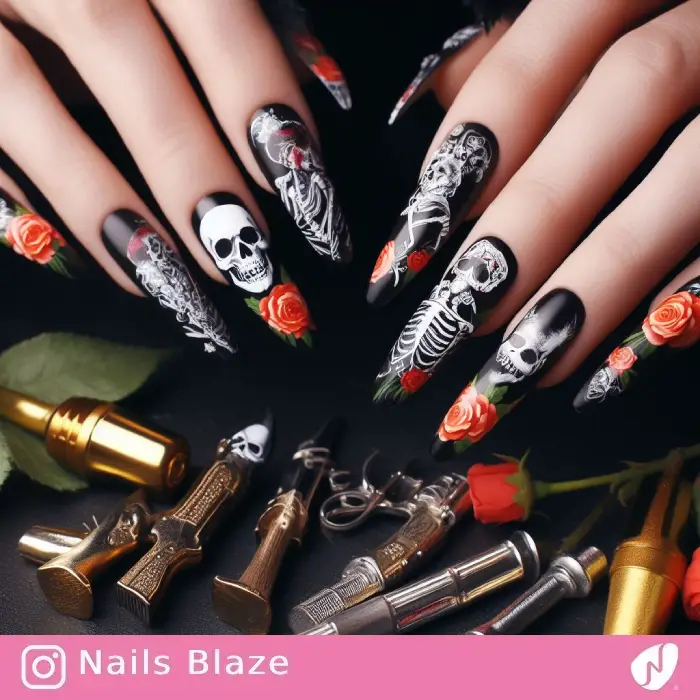 Skulls and Roses Nails | Halloween - NB577