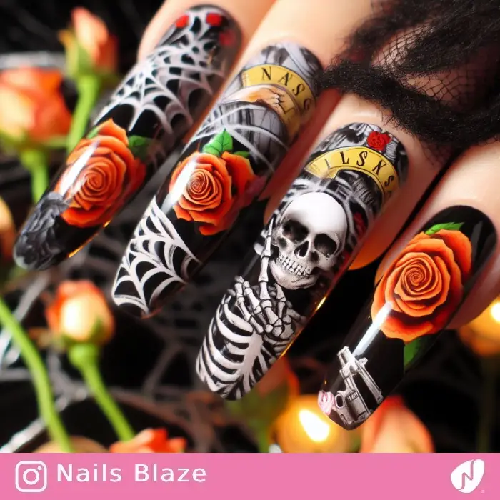 Skulls and Roses Nails | Halloween - NB602