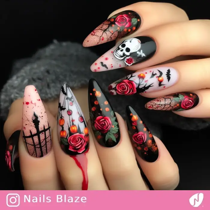 Blood and Roses Nails | Halloween - NB612