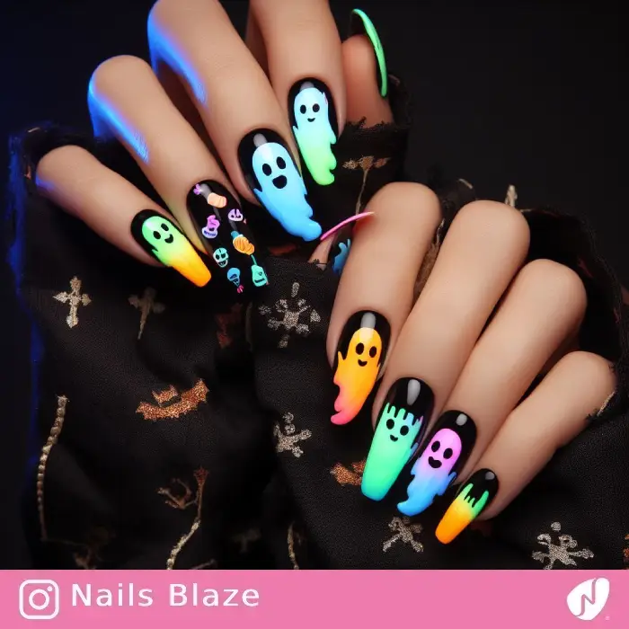 Pastel Neon Ghost Nails | Halloween - NB649