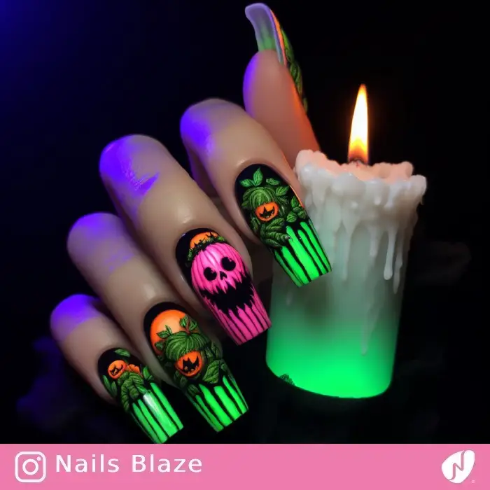 Neon Jack-o-lantern Nails | Halloween - NB655