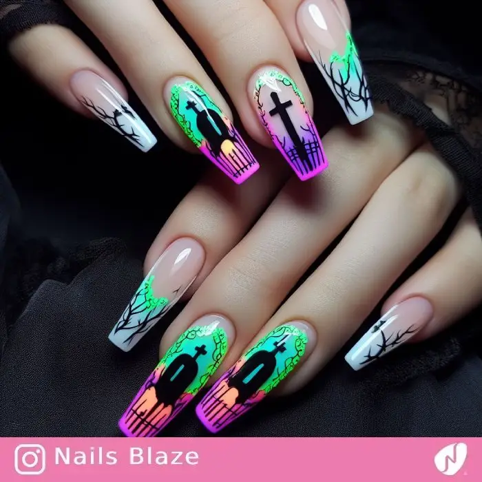 Pastel Neon Graveyard Nails | Halloween - NB873