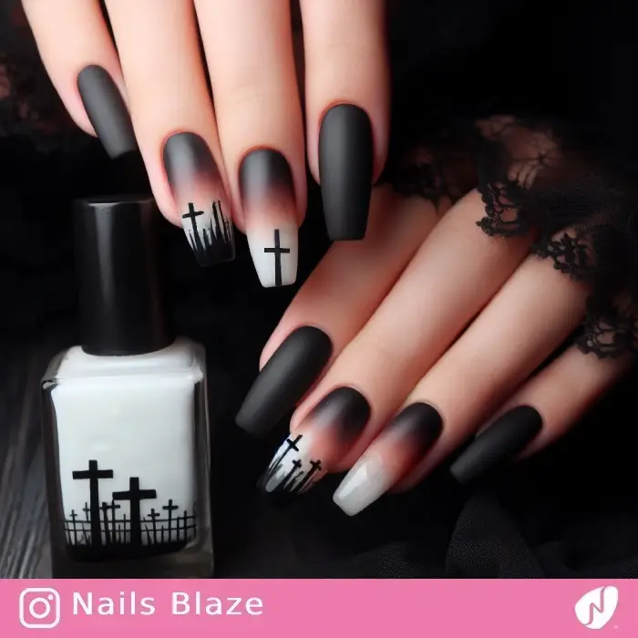 Minimal Graveyard Cross Nails | Halloween - NB874