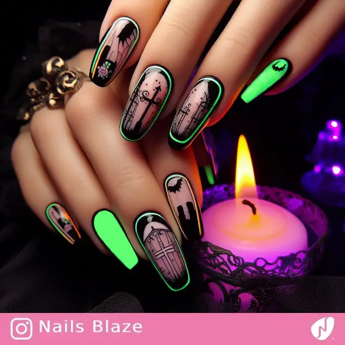 Outline Neon Cross Nails | Halloween - NB876