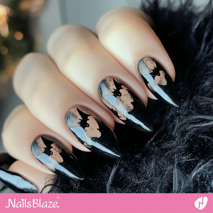 Bat Design for Black French Nails | Halloween Nails - NB5773