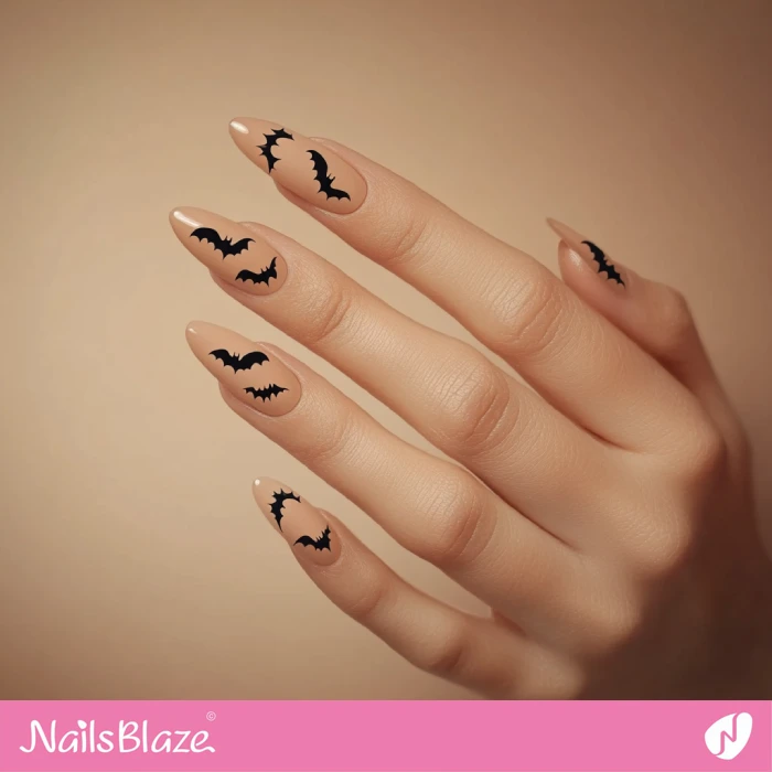 Nude Nails with Minimal Bat Design | Bat Halloween Nails - NB5774