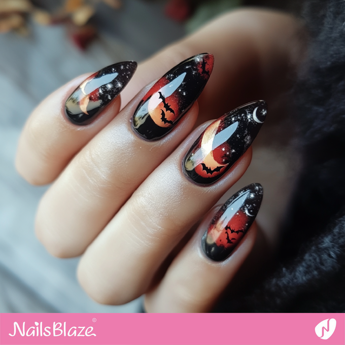 Dark Nails Bat Design | Bat Halloween Nails - NB5986