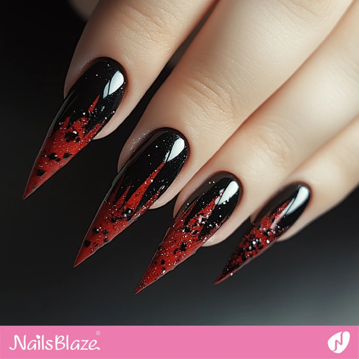 Black and Bloody Red Nails for Halloween | Halloween Blood Nails - NB5788