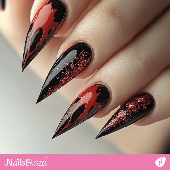 Glitter Design for Halloween Bloody Red Nails | Halloween Blood Nails - NB5789