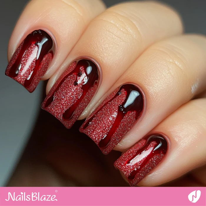 Simple and Short Blood Nails Design | Halloween Blood Nails - NB5791