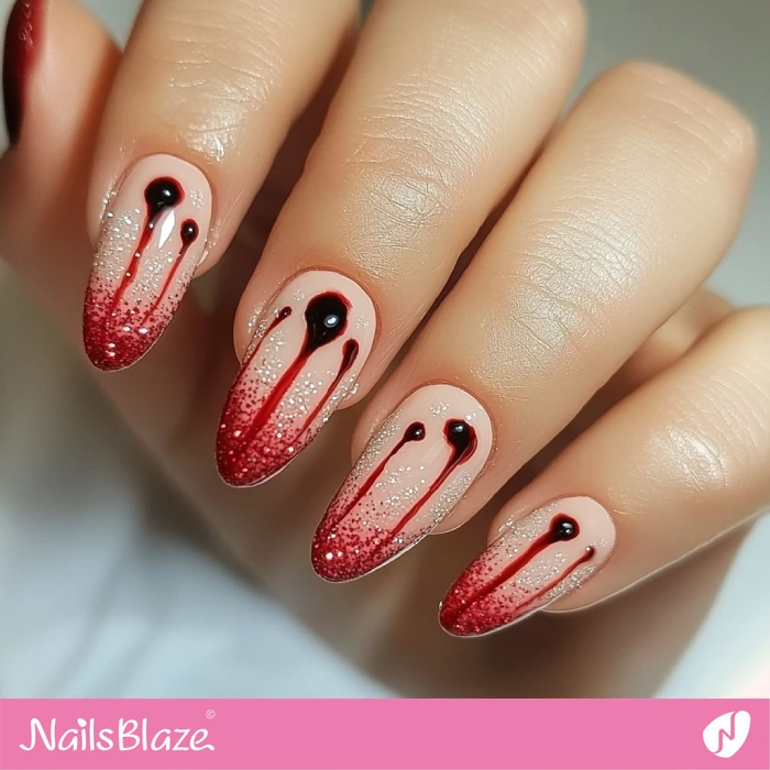 Ombre French Blood Nails for Halloween | Halloween Blood Nails - NB5792