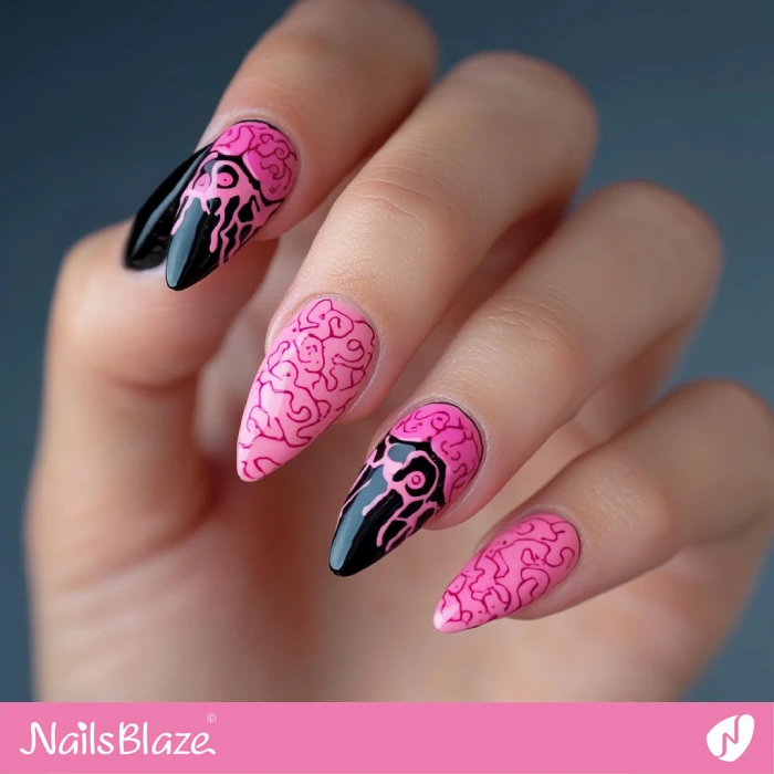 Halloween Pink Brain Nails | Halloween Brain Nails - NB5877