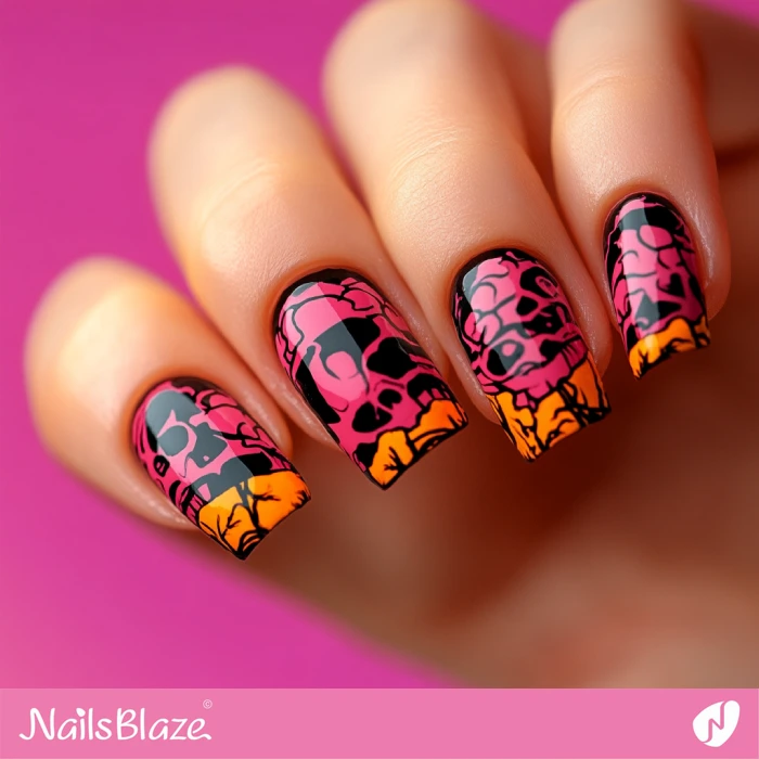 Glossy Abstract Brain Nails for Halloween | Halloween Brain Nails - NB5886