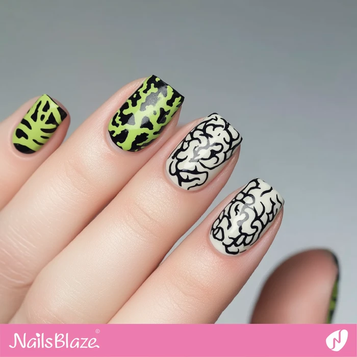 Simple Brain Design for Short Nails | Halloween Brain Nails - NB5888