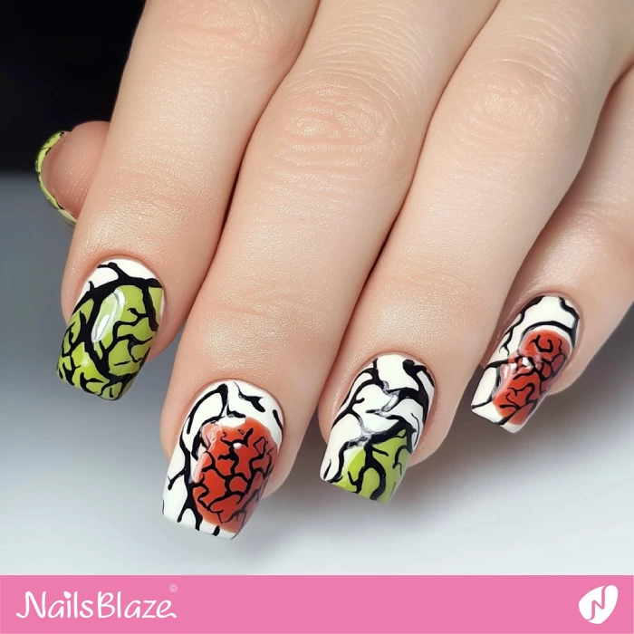 Short Nails with Brain Theme | Halloween Brain Nails - NB5889