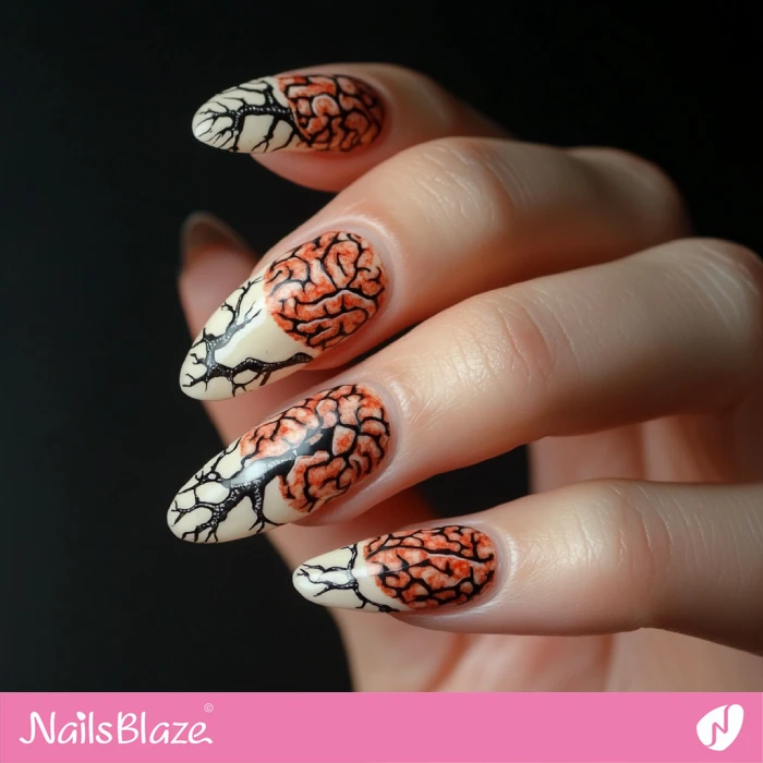 Nails with Brain Stem Design | Halloween Brain Nails - NB5893