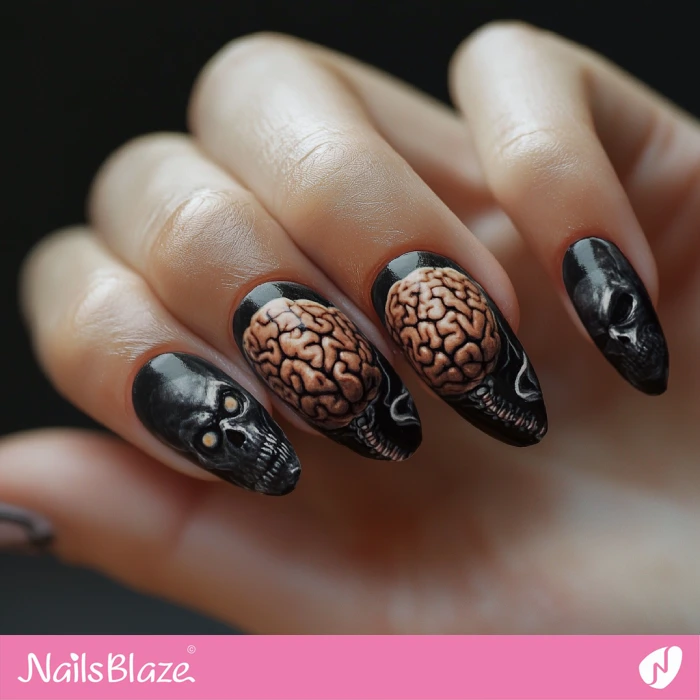 Dark Nails Brain Design | Halloween Brain Nails - NB5895