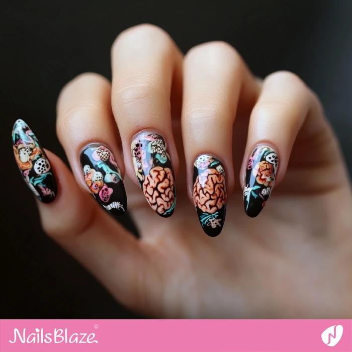 Psychedelic Brain Nails Design | Halloween Brain Nails - NB5878