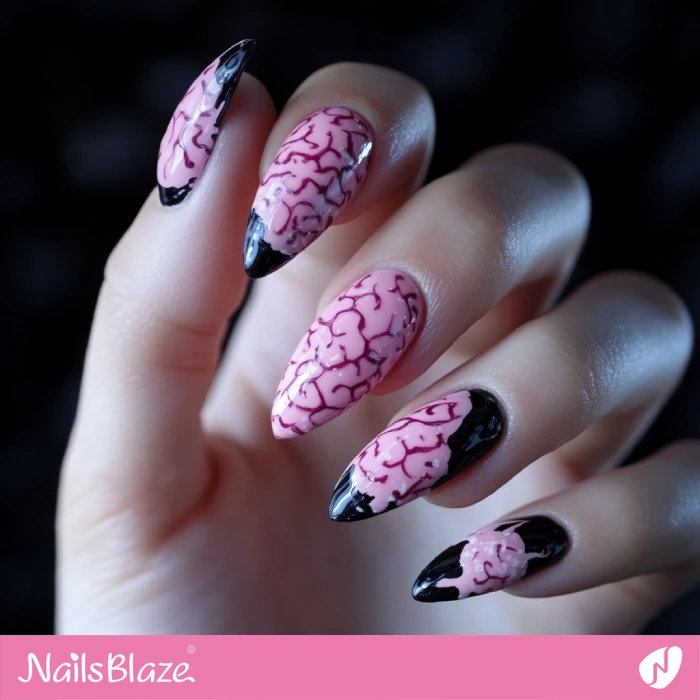 Brain Theme Nails Design for Halloween | Halloween Brain Nails - NB5879