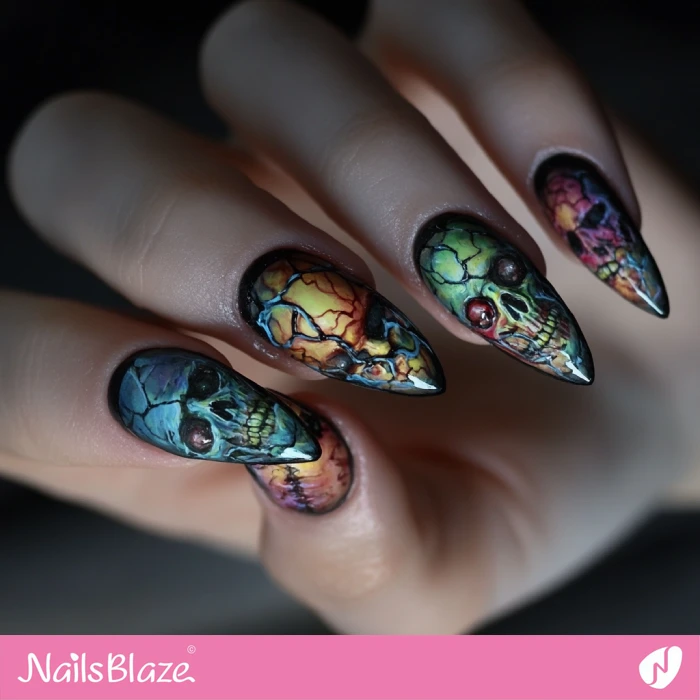 Exposed Brain Nails Design | Halloween Brain Nails - NB5906