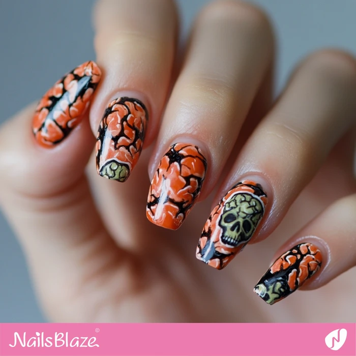 Brain and Skull Halloween Nails | Halloween Brain Nails - NB5880