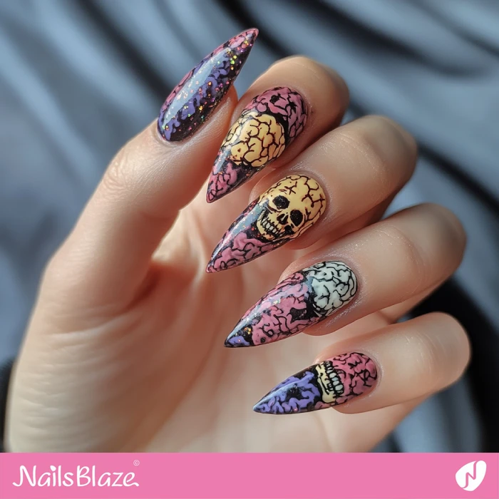 Human Brain Halloween Nails | Halloween Brain Nails - NB5881