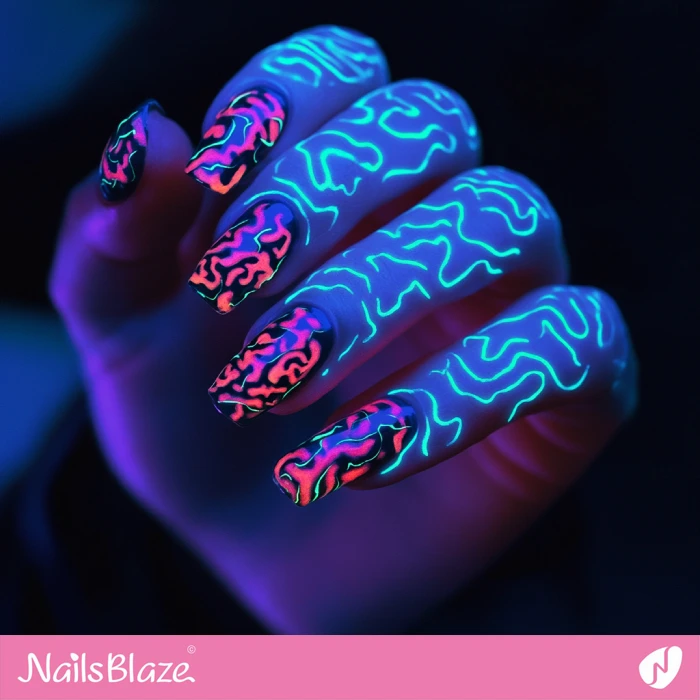 Simple Glow in the Dark Brain Nails Design | Halloween Brain Nails - NB5882