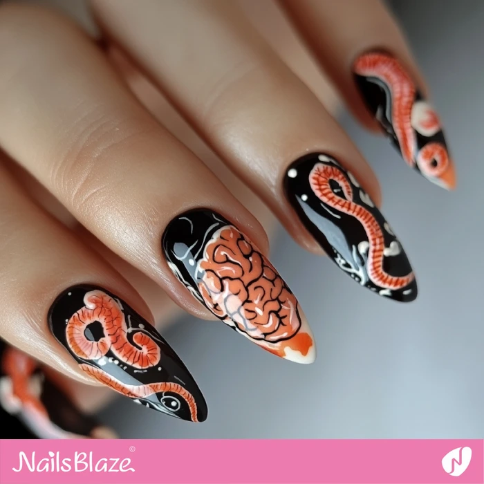 Halloween Brain and Worm Nails | Halloween Brain Nails - NB5883