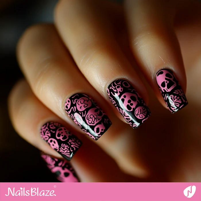 Black and Pink Brain Nails Design | Halloween Brain Nails - NB5885