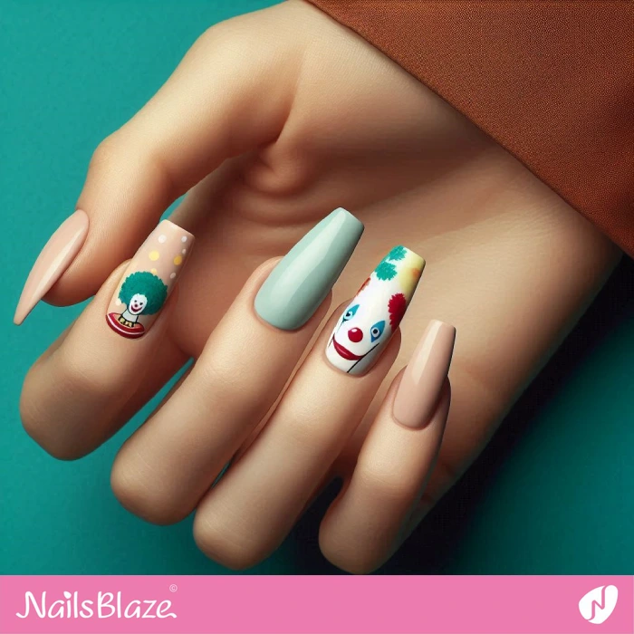 Simple and Cute Clown Nails for Halloween | Halloween Clown Nails - NB5794