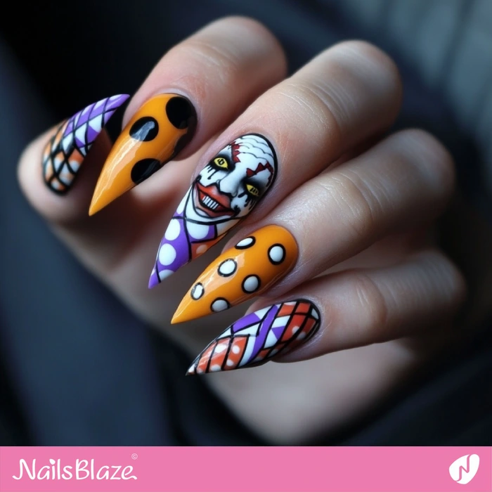 Creepy Clown Halloween Nails | Halloween Clown Nails - NB5796