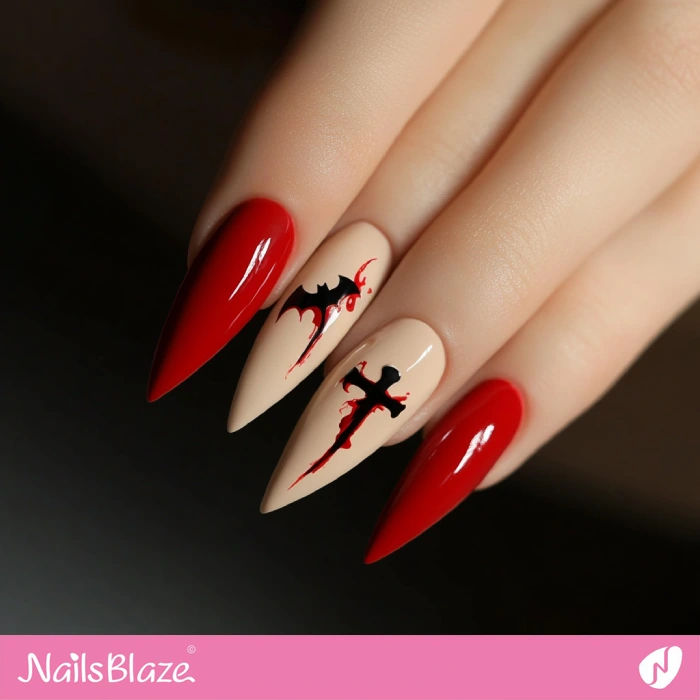 Cross Design for Stiletto Nails | Halloween Cross Nails - NB6029