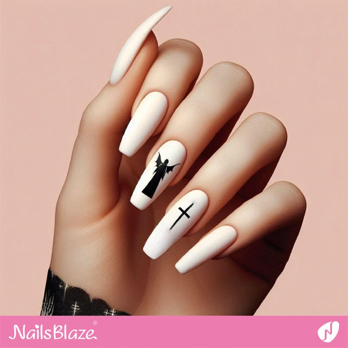 Long Matte Nails with Cross | Halloween Cross Nails - NB6032