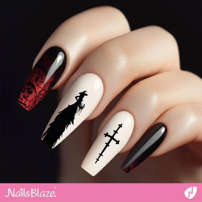 Cross and Witch Nails Design | Halloween Cross Nails - NB6035