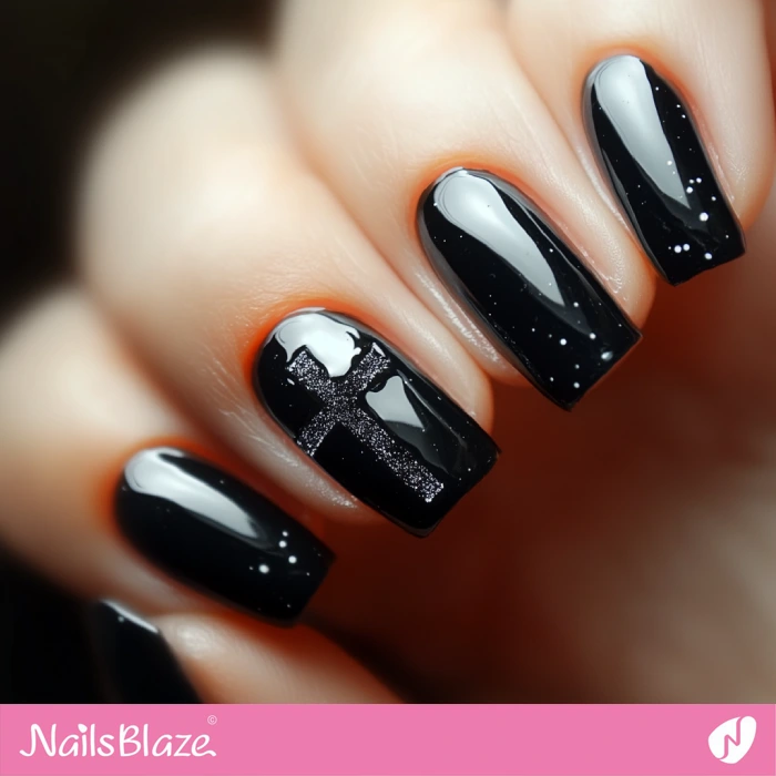 Halloween Black Cross Nails Design | Halloween Cross Nails - NB5798