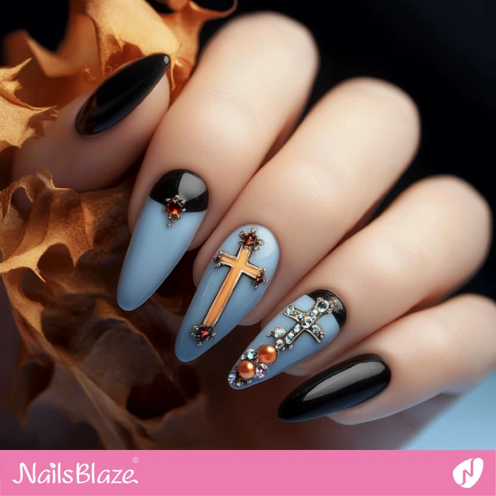 Embellished Nails Cross Design | Cross Nails - NB6037