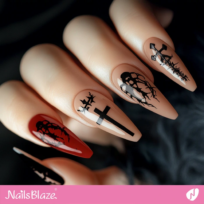 Halloween Cross for Long Nails Design | Halloween Cross Nails - NB6038