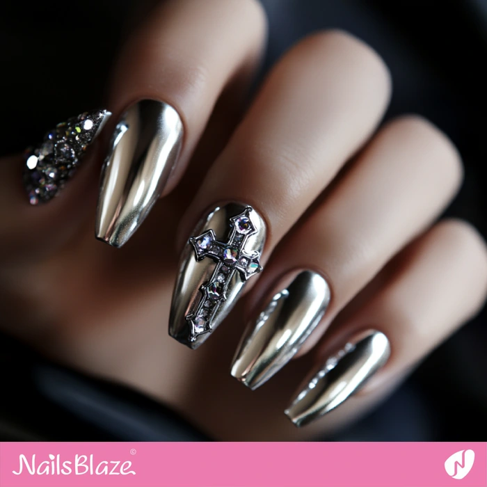 Embellished Chrome Cross Nails | Cross Nails - NB6039