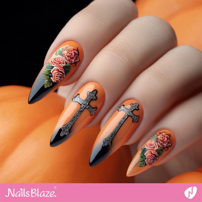 Cross and Roses Nails Design | Cross Nails - NB6041