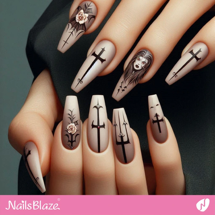 Halloween Vampire and Cross Nails Design | Halloween Cross Nails - NB6044