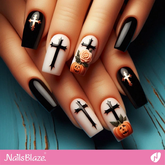 Square Nails Cross Design for Halloween | Halloween Cross Nails - NB6047