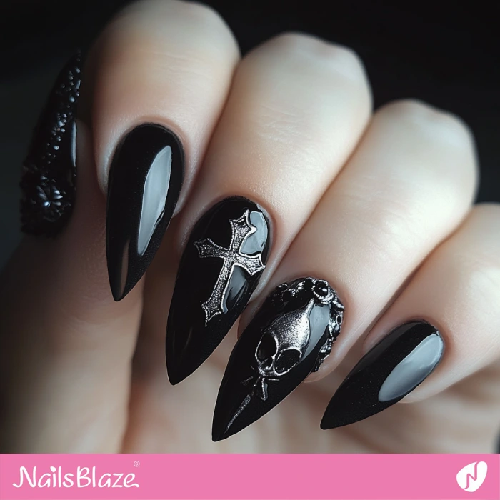 Dark Halloween Nails Cross Design | Halloween Cross Nails - NB5800