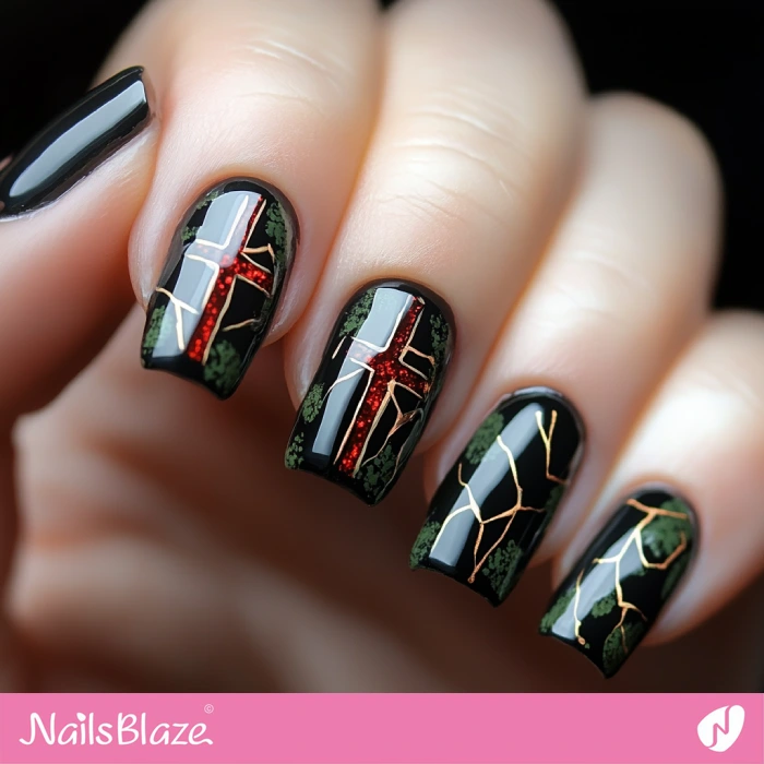 Red Cross for Halloween Nails Design | Halloween Cross Nails - NB5801