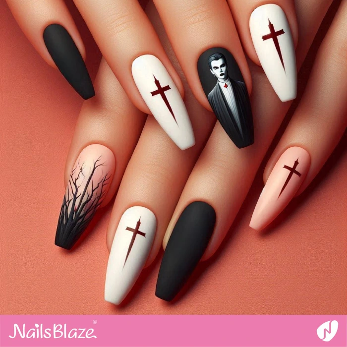 Vampire and Cross Nails Design | Halloween Cross Nails - NB6023