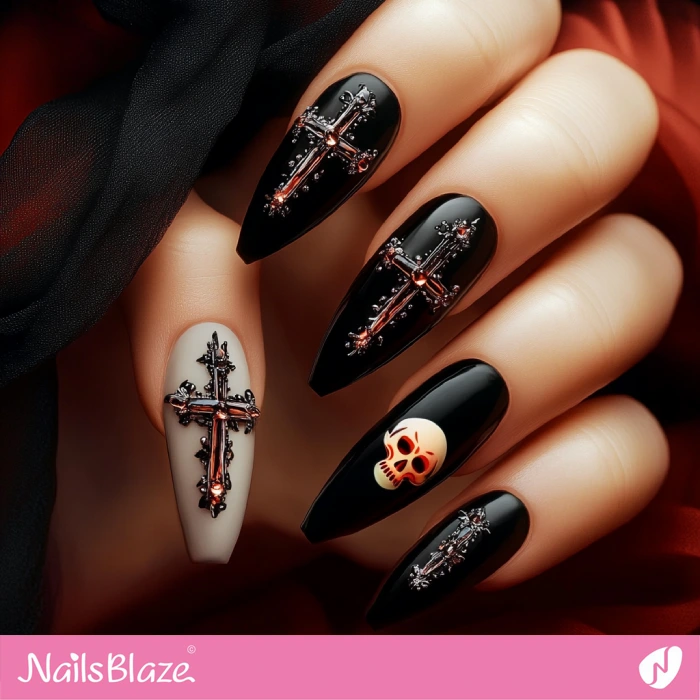 3D Cross Nails Design for Halloween | Halloween Cross Nails - NB6024