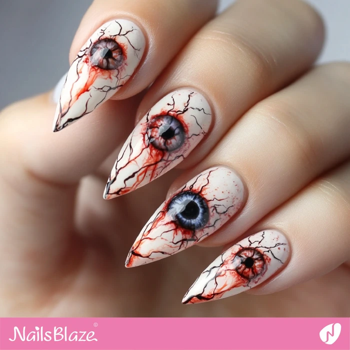 Bloody Eyeball Nails Design | Halloween Eyeball Nails - NB5872