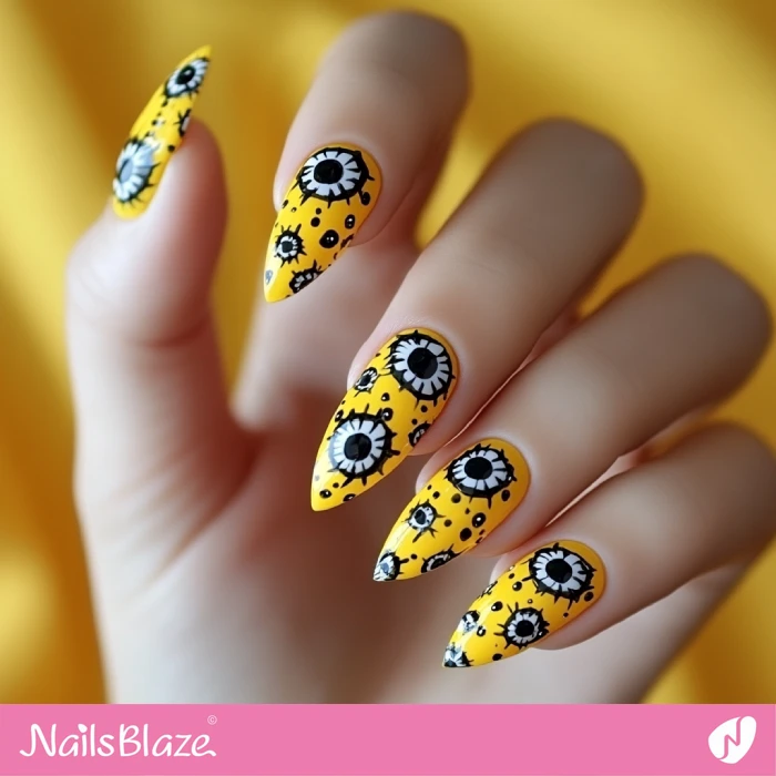 Yellow Nails with Eyeball Pattern | Halloween Eyeball Nails - NB5873