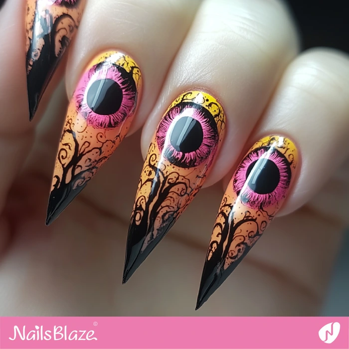 French Stiletto Eyeball Nails Design | Halloween Eyeball Nails - NB5807