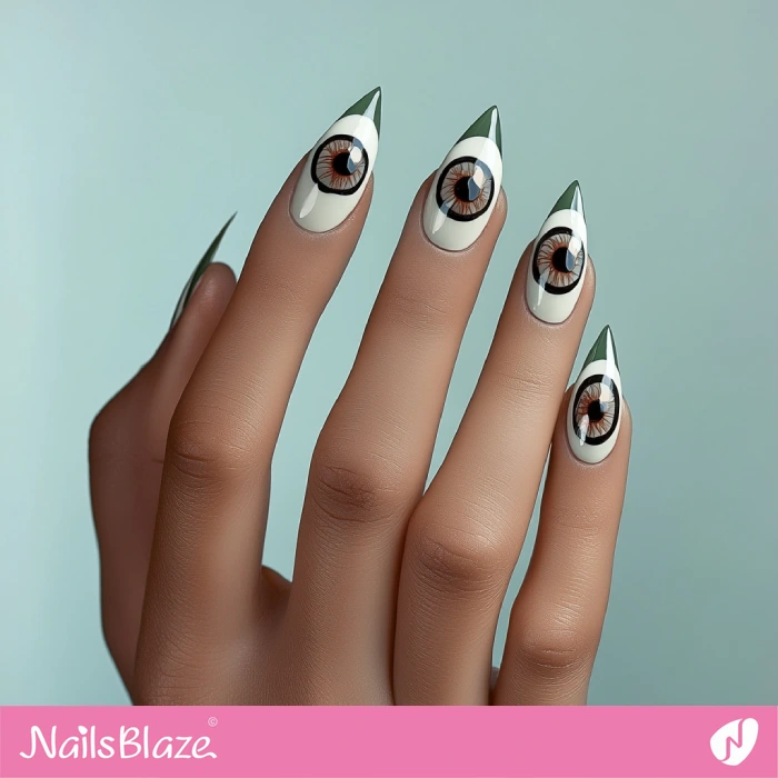 Halloween Eyeball Nails with Green Tips | Halloween Eyeball Nails - NB5809